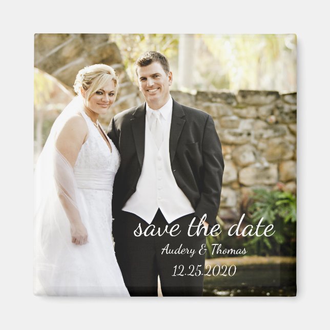 Modern Personalised Custom Photo Save The Date Magnet (Front)