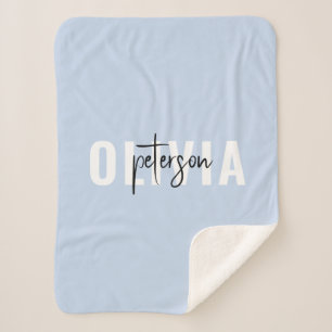 Modern Personalised Cute Pastel Blue Sherpa Blanket