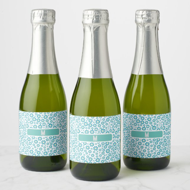 Modern Personalised Daisy Flower Initial Sparkling Wine Label (Bottles)