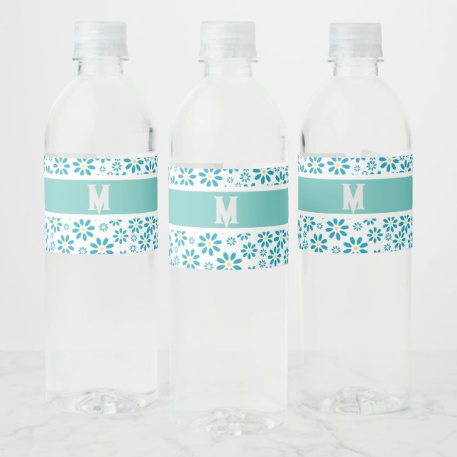 Modern Personalised Daisy Flower Initial Water Bottle Label (Bottles)