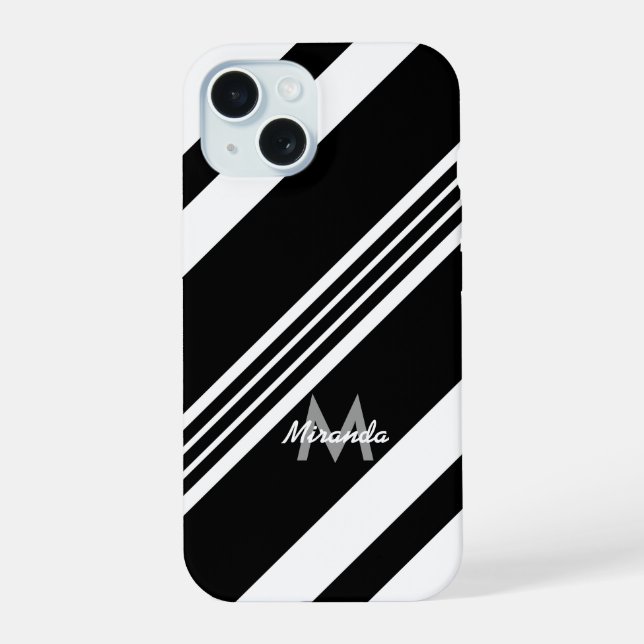 Modern personalised Diagonal Stripes iPhone 15 Case (Back)