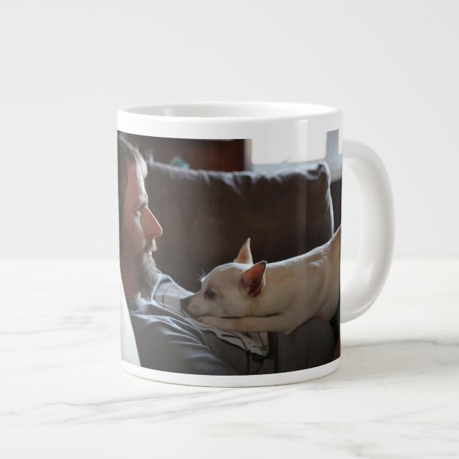 Modern Personalised Dog dad Fathers day photo gift Large Coffee Mug (Front Right)