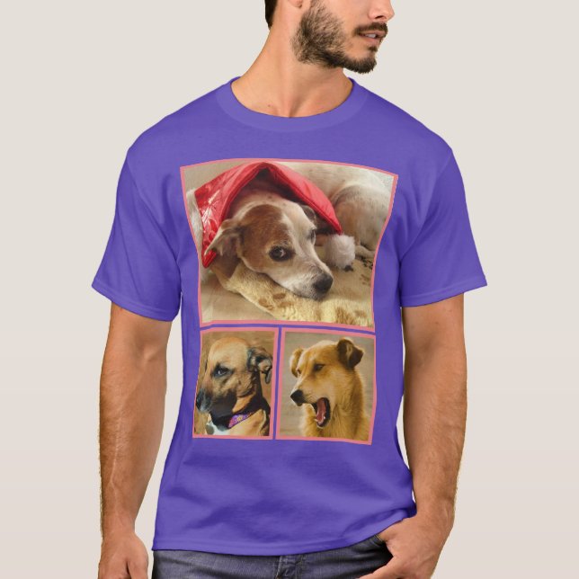 Modern Personalised  Dog Lover Pet Photo Collage T-Shirt (Front)