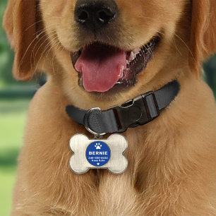 Modern Personalised Dog Name Blue Pet ID Tag