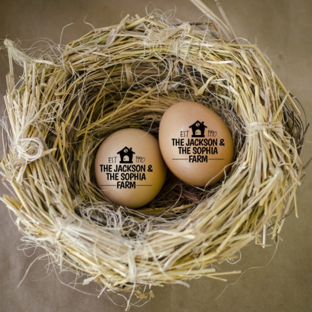 Modern Personalised Egg Dealer Name Black Text Rubber Stamp (modern personalized egg dealer name egg stamp)