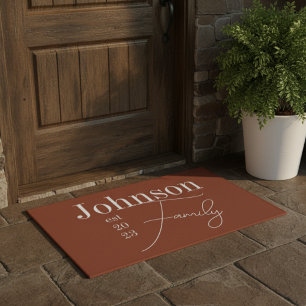 Modern Personalised Family Name Terracotta Doormat