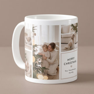 Modern Personalised Family Photo Collage Christmas Coffee Mug