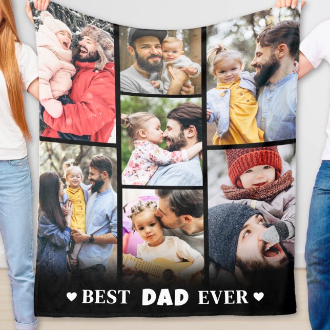 Modern Personalised Family Photo Collage Dad Fleece Blanket (Modern Personalized Family Photo Collage Dad Fleece Blanket)
