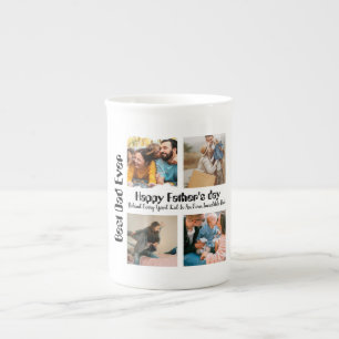 Modern Personalised Fathers day 4 photo collage Bone China Mug