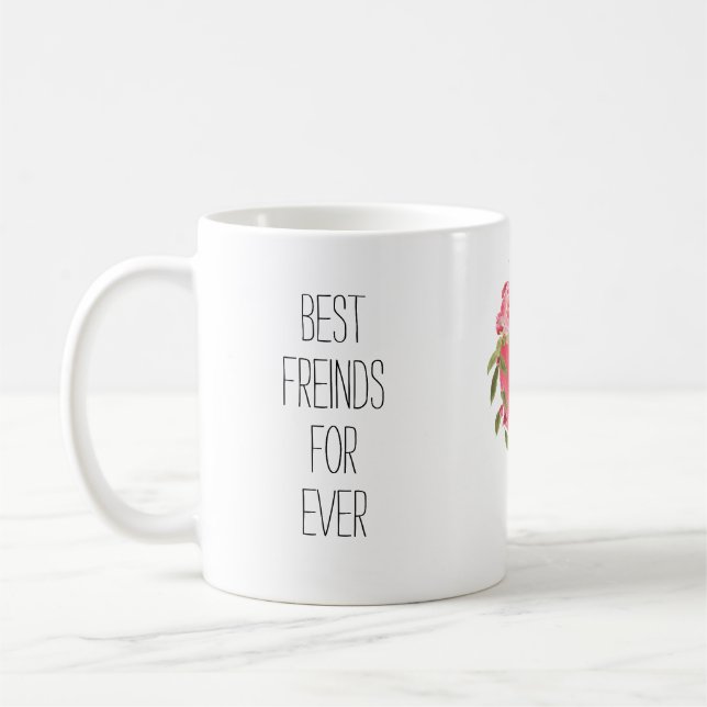 Modern personalised floral heart  best friend mug (Left)