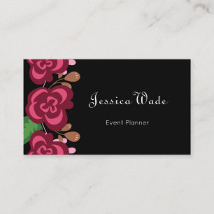 Modern Personalised Floral Red Roses Black Business Card