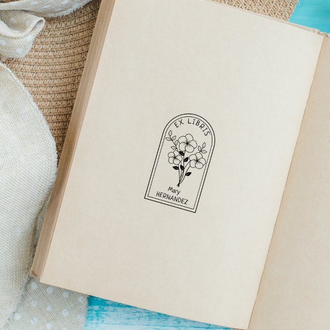 Modern Personalised Flower Ex Libris Rubber Stamp (Creator Uploaded)