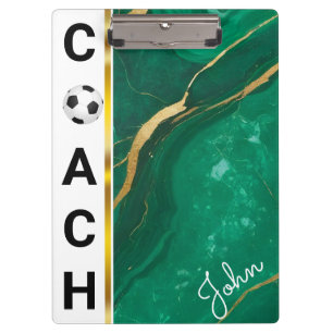 Modern Personalised Football Coach White Marble Clipboard