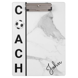 Modern Personalised Football Coach White Marble Clipboard