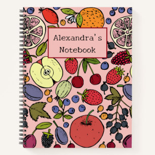 Modern personalised fruit pattern l Pink Notebook