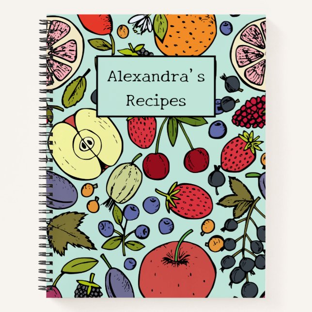 Modern personalised fruits l Blue l Recipe Notebook (Front)