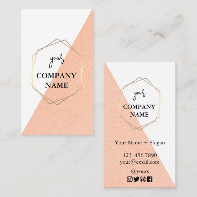 Modern Personalised Geometric Pink White Social  Business Card (Front/Back)