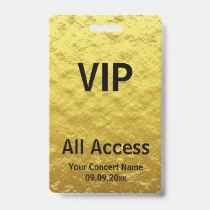 Modern Personalised Gold Black VIP All Access ID Badge