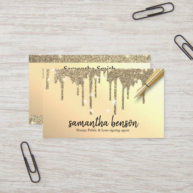 Modern Personalised Gold Drips Notary Agent  Business Card (Front/Back In Situ)
