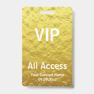 Modern Personalised Gold VIP All Access Concert ID Badge