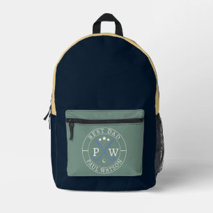 Modern Personalised Golf Player Name Best Dad Printed Backpack