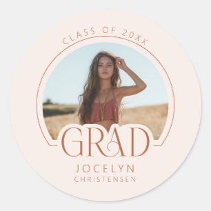 Modern Personalised Grad Photo Graduation Party Classic Round Sticker