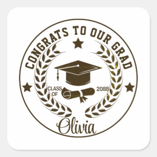 Modern Personalised Graduate Name Black Square Sticker