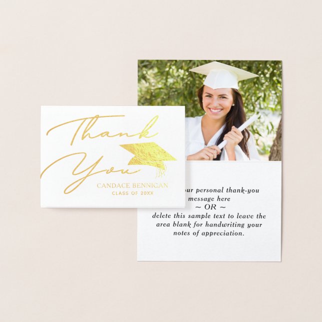 Modern Personalised Graduate Name Photo Thank You Foil Card (Display)