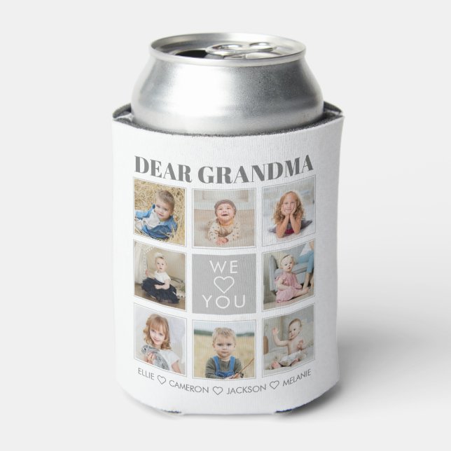 Modern Personalised Grandma We Love You 8-Photos Can Cooler (Can Front)