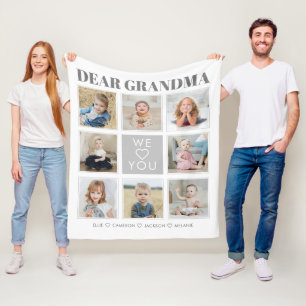 Modern Personalised Grandma We Love You 8-Photos Fleece Blanket