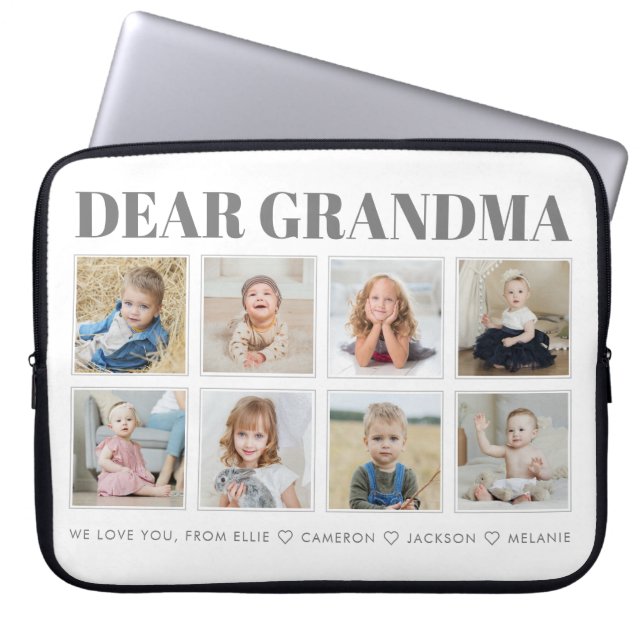 Modern Personalised Grandma We Love You 8-Photos Laptop Sleeve (Front)