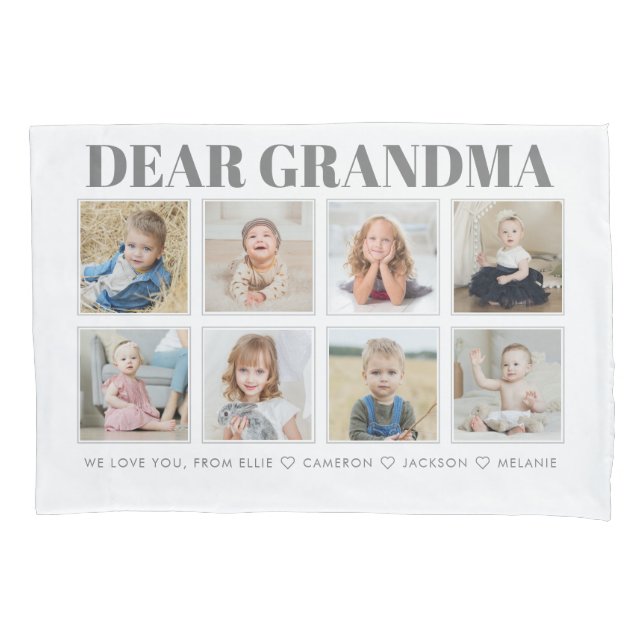 Modern Personalised Grandma We Love You 8-Photos Pillowcase (Front)