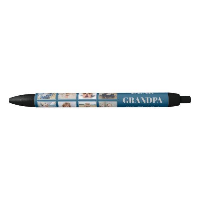 Modern Personalised Grandpa We Love You 8-Photos Black Ink Pen (Front)