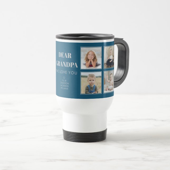 Modern Personalised Grandpa We Love You 8-Photos Travel Mug (Front Right)