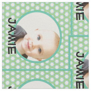 Modern Personalised Green Geometric Your Photo Fabric