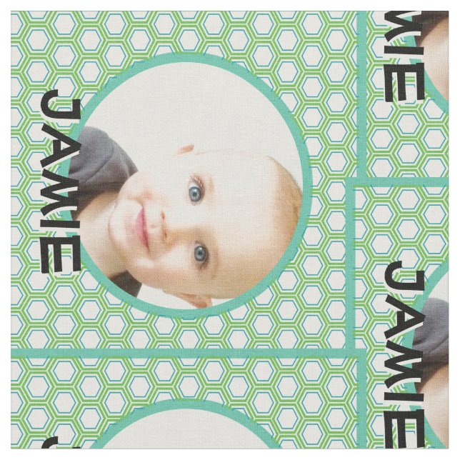 Modern Personalised Green Geometric Your Photo Fabric (Close Up)