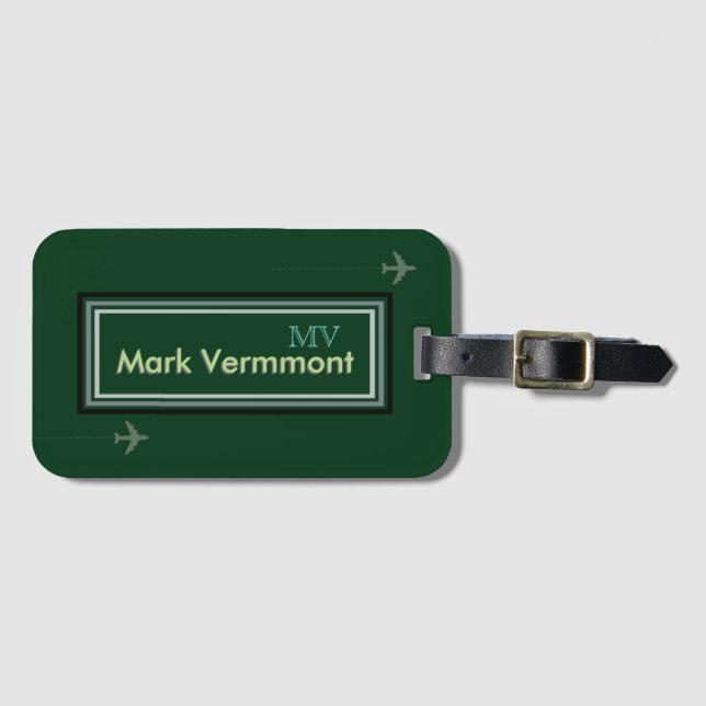 Modern Personalised Green Luggage Tag (Front Horizontal)