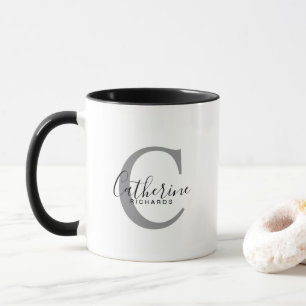 Modern Personalised Grey Monogram Mug
