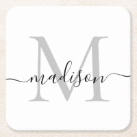 Modern Personalised Grey Monogram Script Name