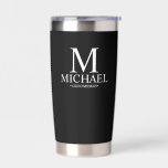 Modern Personalised Groomsman Insulated Tumbler<br><div class="desc">Modern Personalised Groomsman Gifts
featuring personalised monogram,  groomsman's name and title in white classic serif font style on black background.

Also perfect for Best Man,  Father of the Bride and more.</div>