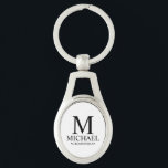 Modern Personalised Groomsman Name and Monogram Key Ring<br><div class="desc">Modern Black and White Personalised Groomsman Gifts
featuring personalised monogram,  groomsman's name and title in black classic serif font style on white background.

Also perfect for Best Man,  Father of the Bride and more.</div>