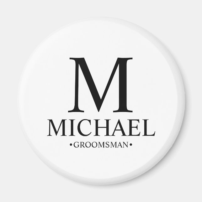 Modern Personalised Groomsman Name and Monogram Magnet (Front)