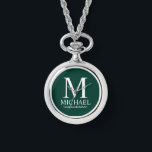 Modern Personalised Groomsman Name and Monogram Watch<br><div class="desc">Modern Personalised Groomsman Gifts
featuring personalised monogram,  groomsman's name and title in white classic serif font style on emerald green background.

Also perfect for Best Man,  Father of the Bride and more.</div>