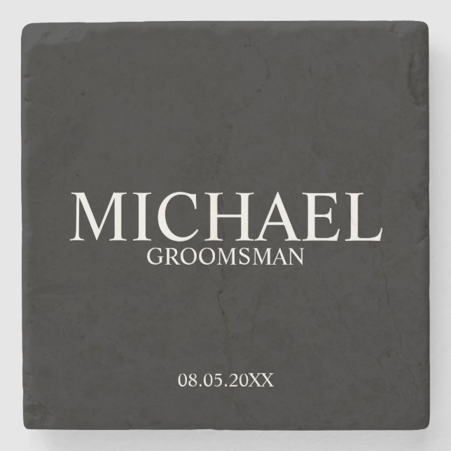 Modern Personalised Groomsman Stone Coaster (Front)