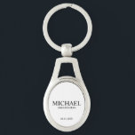 Modern Personalised Groomsman's Name and Monogram Key Ring<br><div class="desc">Modern Personalised Groomsman Gifts
featuring personalised groomsman's name,  title and wedding date in black classic serif font style on white background.

Also perfect for Best Man,  Father of the Bride and more.</div>