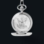 Modern Personalised Groomsman's Name and Monogram Watch<br><div class="desc">Modern Personalised Groomsman Gifts This design features personalised groomsman's name in grey classic script font style with wedding details in grey classic serif font style and monogram in light grey classic serif font style as background, on white marble background. Also perfect for Best Man, Father of the Bride and more....</div>