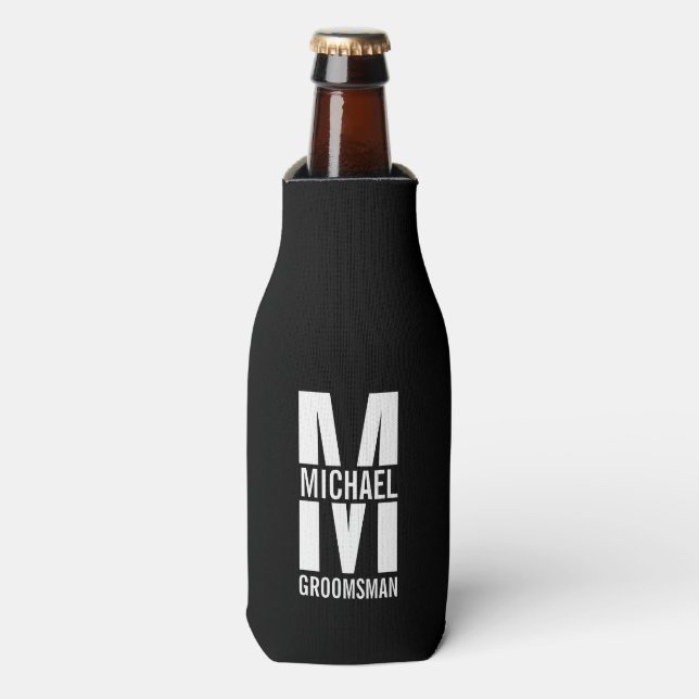 Modern Personalised Groomsmen Monogram and Name Bottle Cooler (Bottle Front)