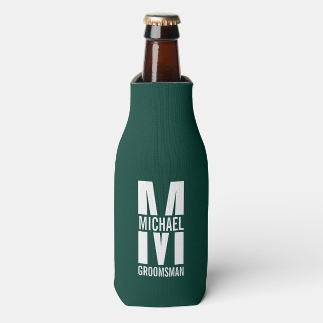 Modern Personalised Groomsmen Monogram and Name Bottle Cooler (Bottle Front)
