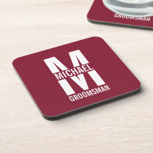 Modern Personalised Groomsmen Monogram and Name Coaster