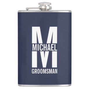 Modern Personalised Groomsmen Monogram and Name Hip Flask